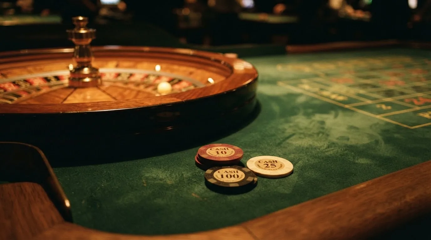 Roulettehjul og spillemærker på grønt filt i varmt aftenlys — bedste danske casino bonusser