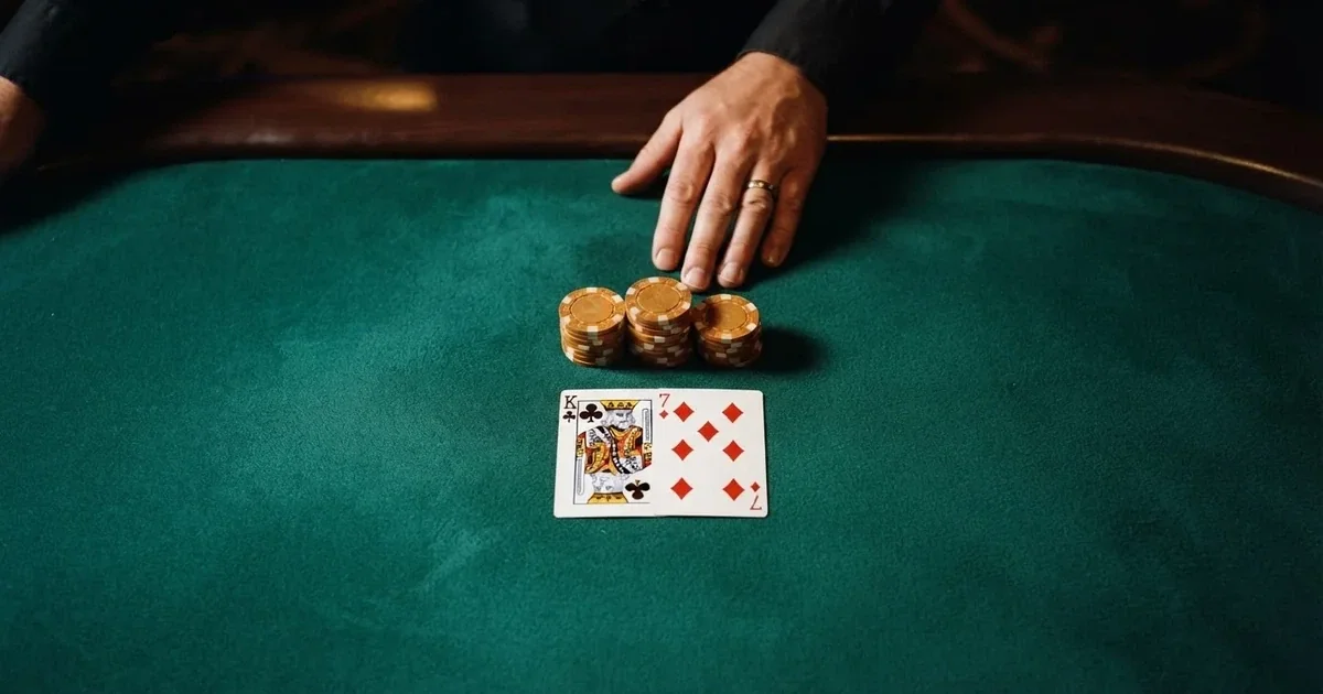 Oplyst spillebord med kort, set ovenfra — casino med högst rtp